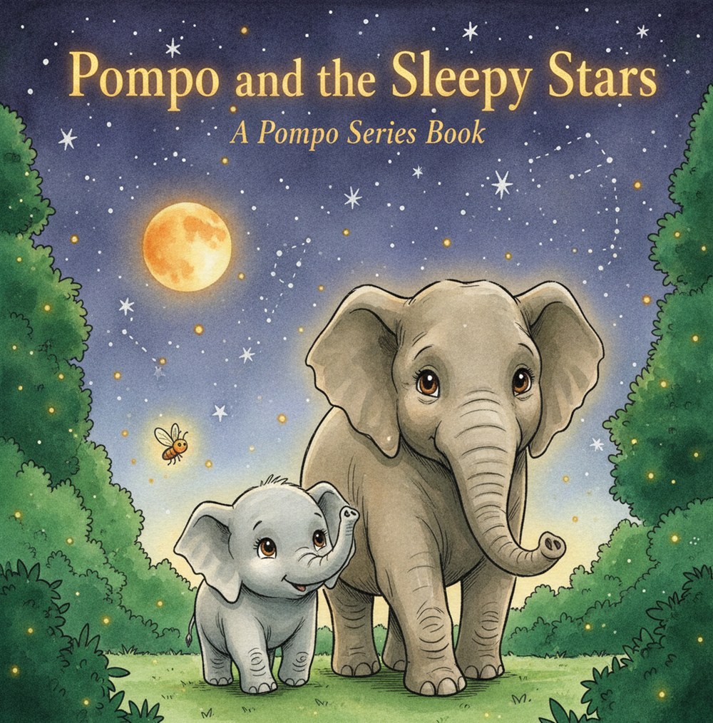 Cover of Pompo and the Sleepy Stars, a bedtime picture book