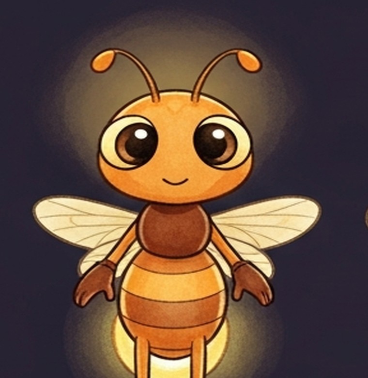 Blinky, a friendly glowing firefly with warm orange colours and a soft light