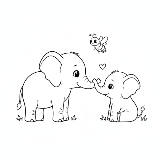 Printable coloring page of Pompo and Mama touching trunks